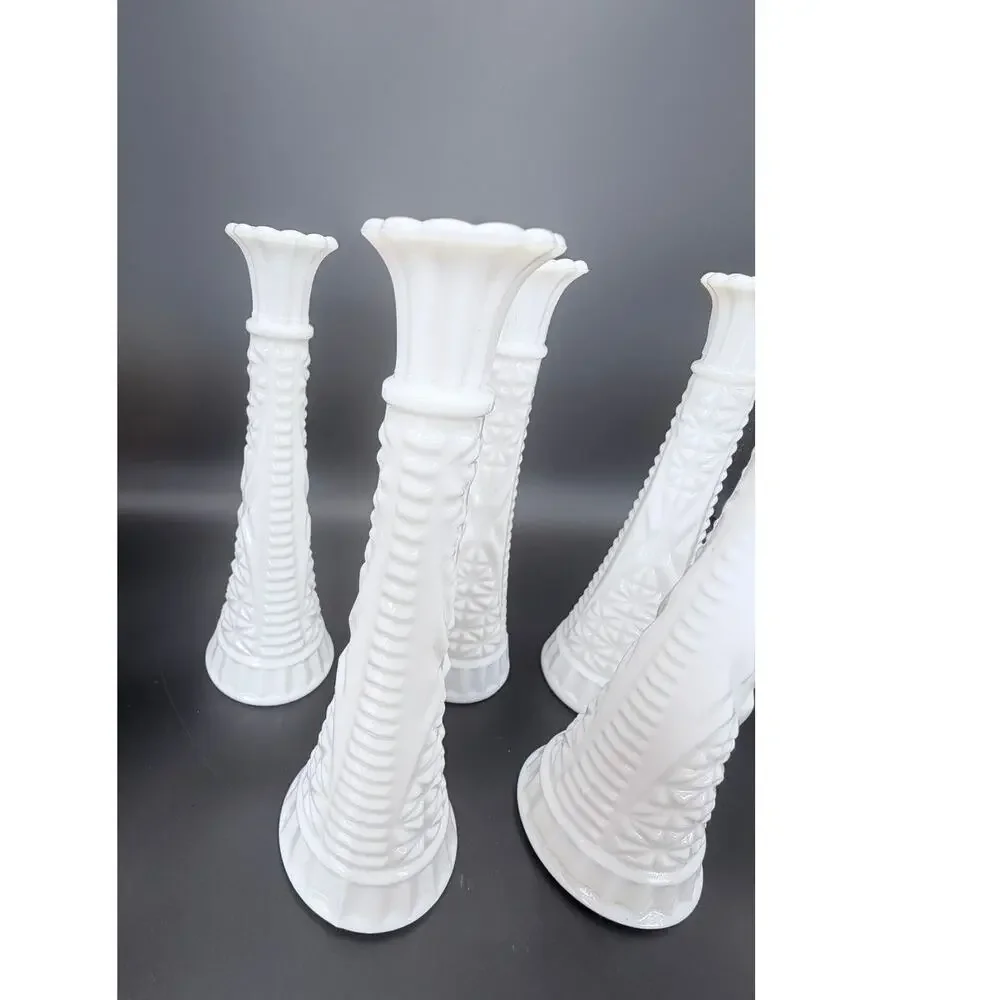 Set of 6 Vintage Stars & Bars Milk Glass Bud Vases 9